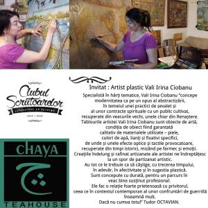 Vali Irina Ciobanu, fine artist, reading guest at "Chaya Public Reading", organized by the Women Writers' Club, Romania, 2019