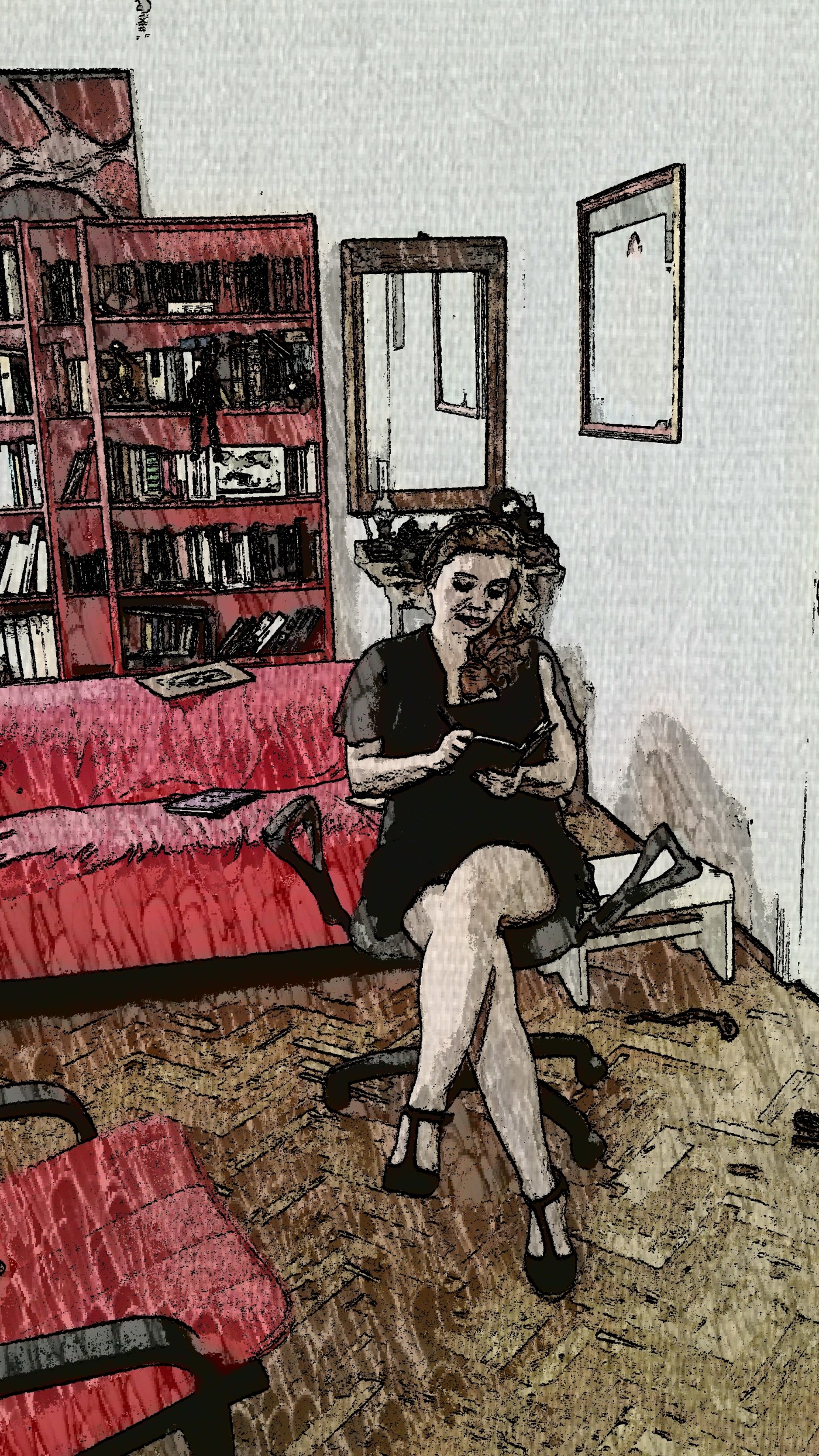 Julia Kalman, writing in her studio.Photo by Alex