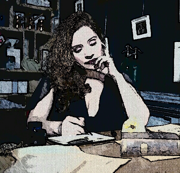 Portrait of Julia Kalman at the writers desk, at the Front Room, 2015. Photo by Dumitru Antonescu